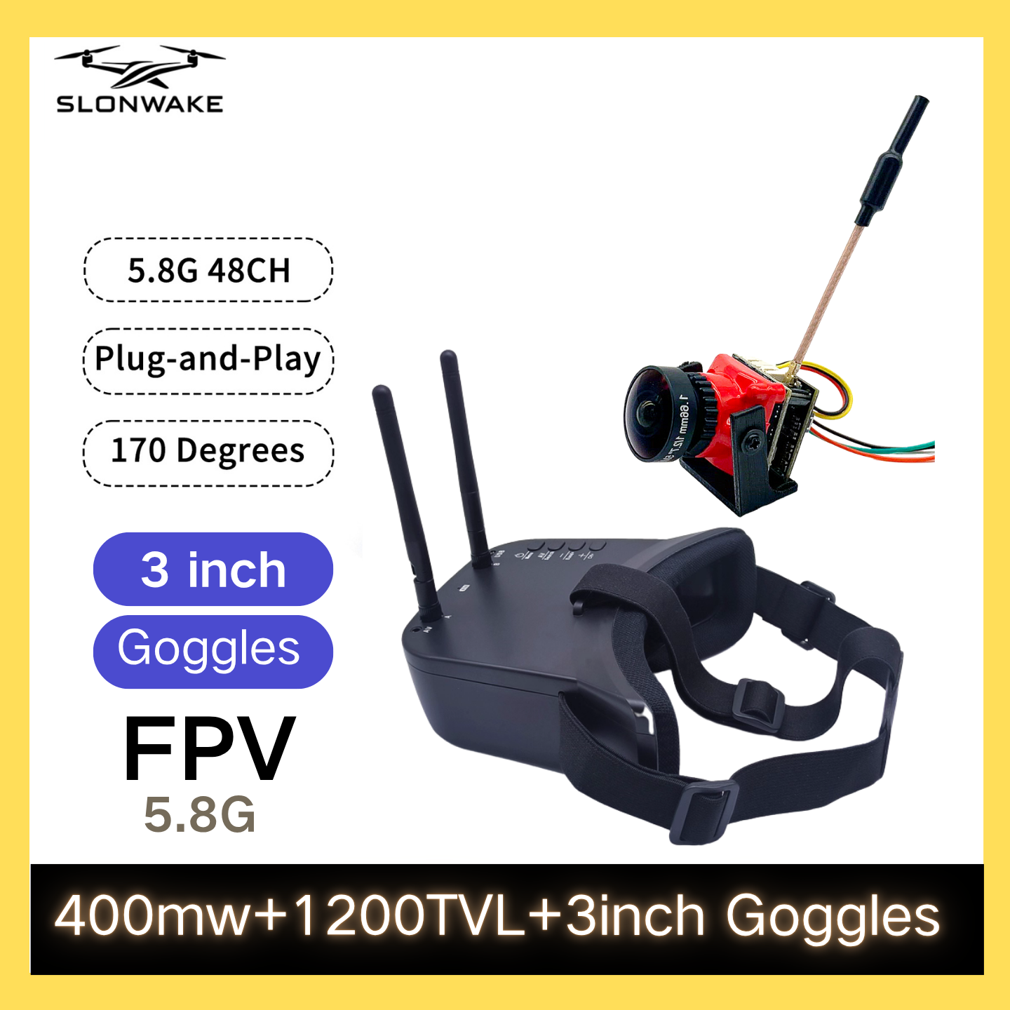 SLONWAKE 5.8G 48CH FPV 400mw V - Drone Racing Camera reseña y precio
