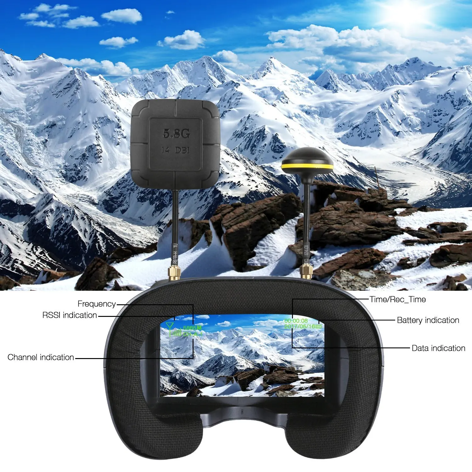 FPV Goggles 008D 5.8G 40CH 4.3 - Drone Racing Goggles reseña y precio